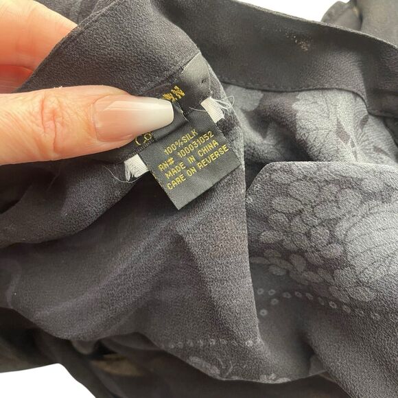 Citron Collection Medium Silk Blouse Black Gray Print Cap Sleeve Top Cowl - Picture 3 of 11